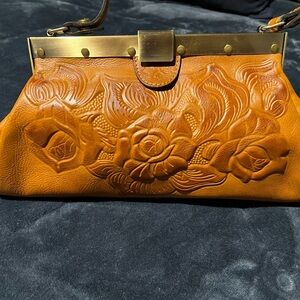 Embossed Leather Clutch in Tan